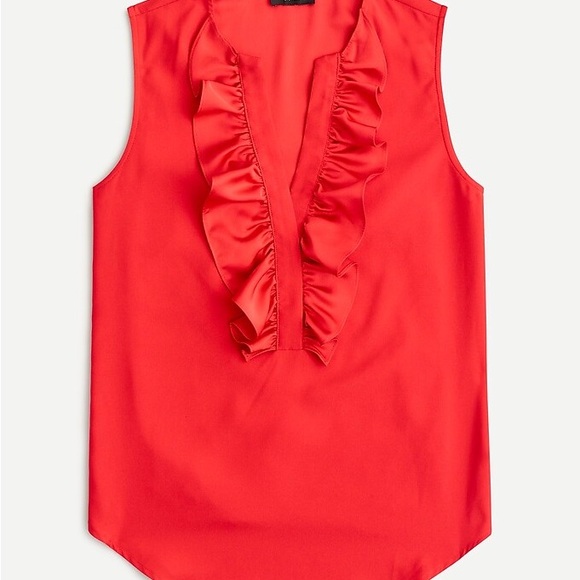 J Crew Orange/Red Ruffle Sleeveless Top - Picture 2 of 10